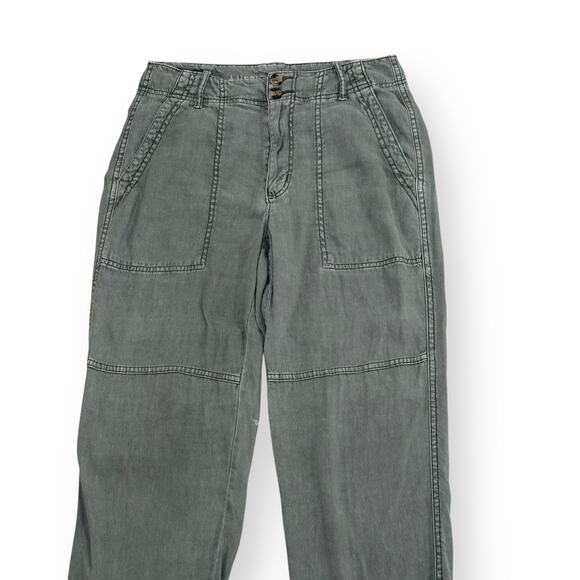 American Eagle Army Green Linen Blend Cargo Pants Womens 4 Distressed Grunge - Picture 2 of 15